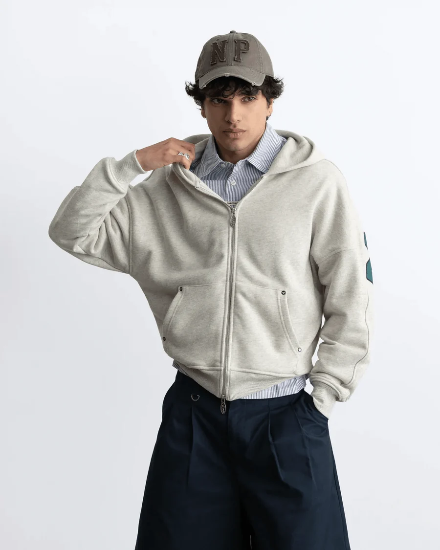 Beast Zip-up Hoodie Grey Melange